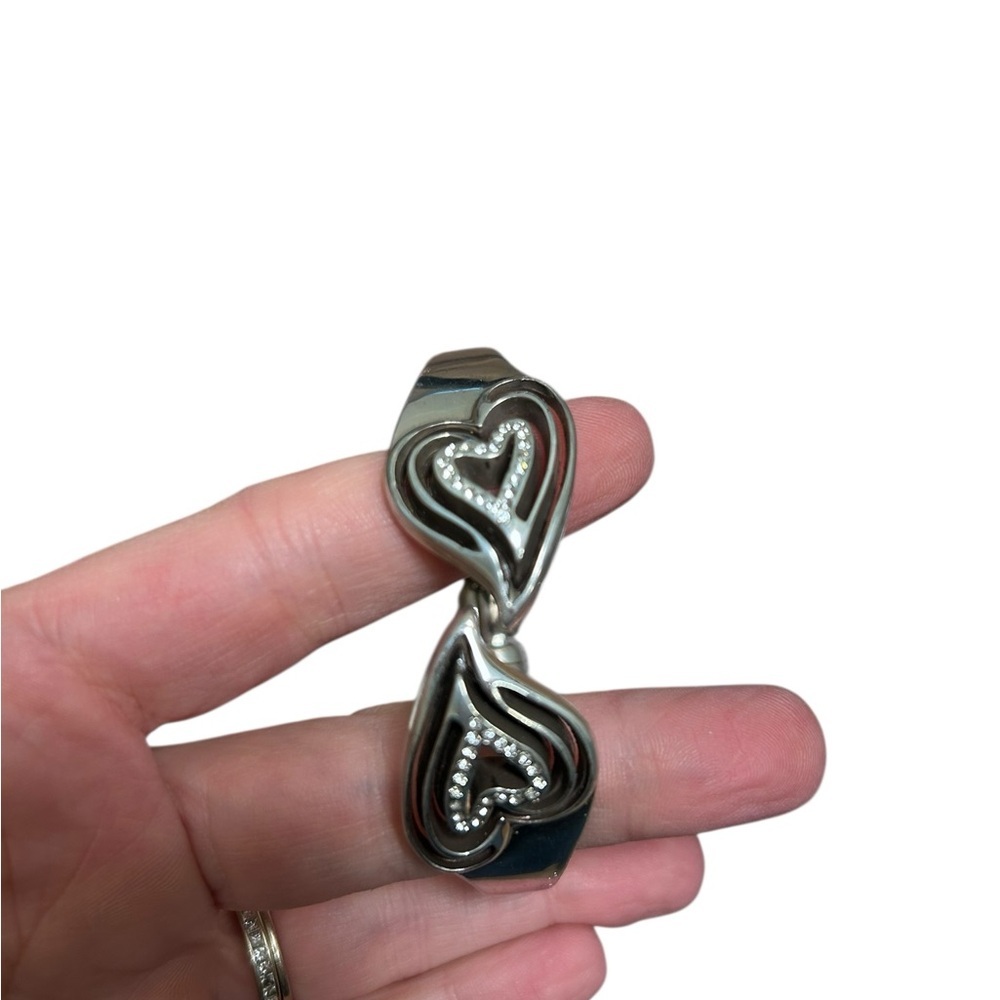 Brighton silver plated heart clamper bracelet rhinestone valentines anniversary - Picture 3 of 6